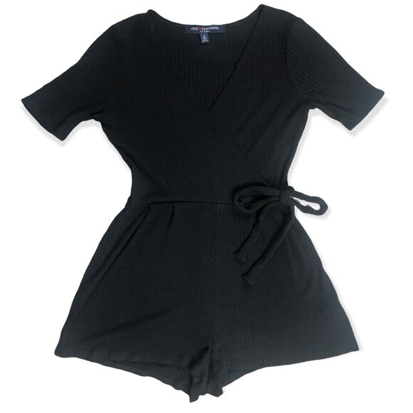 One Clothing Ribbed Black Side Tie Romper - Picture 1 of 5